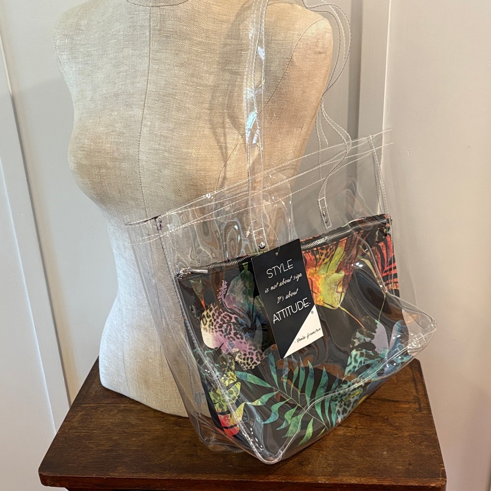 Attitudes by Renee Clear Tote with Tropical Print Pouch
